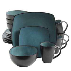 Aparelho de Jantar com 16 Peças em Cerâmica, Serve 4 Pessoas, Gibson Elite Soho, Preto e Verde