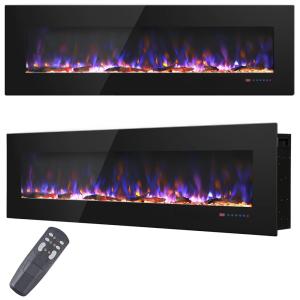 Lareira Elétrica de Embutir A46x182L Digital, Luz LED, Chama Ajustável e Temporizador, 1500W, 110v, VELAYCHIMNEY, Preto