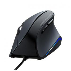 Mouse Ergonômico Vertical com Fio Reduz a Tensão do Pulso, 1000, 1600 DPI 6 Botões, SANWA SUPPLY GMAERG9, Preto