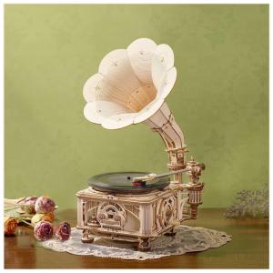 Quebra Cabeças 3D Toca Discos Automático Real para Crianças e Adultos, 424 Peças, ROKR, Marrom