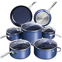 Conjunto de Panelas Antiaderente Cerâmico Azul NuWave Healthy Duralon Resistente a Arranhões.