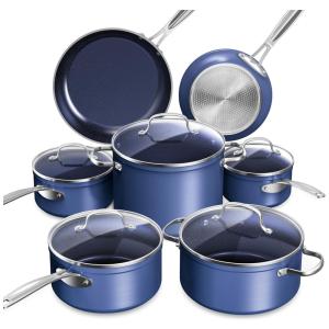 Conjunto de Panelas Antiaderente Cerâmico Azul NuWave Healthy Duralon Resistente a Arranhões.