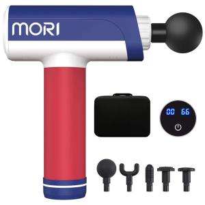 Massageador Pistola Elétrico Profissional Sem Fio 5 Acessórios e 5 Velocidades, MOVO, Azul