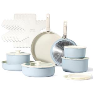 Jogo de Panelas e Frigideiras Antiaderentes, Material em Granito com 11 Peças e Cabo Removível, CAROTE, Azul