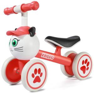 Bicicleta sem Pedal Infantil YGJT Gatinho com 4 Rodas para Crianças de 1 a 4 Anos, KRIDDO, Vermelho