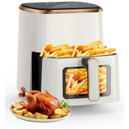 Fritadeira Elétrica Air Fryer 5 Litros com 7 Predefinições e Tela Digital, 110V 1350W, VEWIOR, Branca
