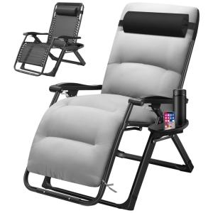 Cadeira Reclinável Ajustável Gravidade Zero com Mesa Lateral, Apoio de Cabeça e Almofada Removível, Spurgehom, Cinza