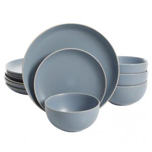 Aparelho de Jantar com 12 Peças em Cerâmica Serve 4 Pessoas, Gibson Home Rockaway, Azul