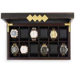 Caixa, Estojo de Madeira para Relógios com 12 Compartimentos, Glenor Co, Marrom