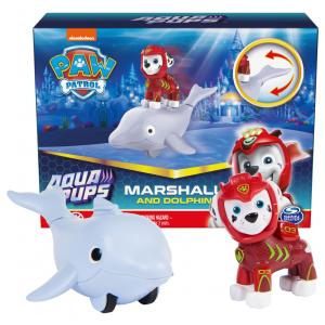 Kit de Bonecos de Ação Aqua Pups Marshall e Dolphin para Crianças Acima de 3 Anos, Patrulha Canina