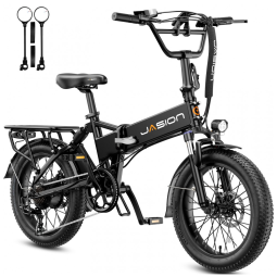 Bicicleta elétrica dobrável Jasion EB7 2.0 preta sólida, pneus 20x3, motor até 1200W, bateria 48V 10Ah, 7 marchas, suspensão dupla