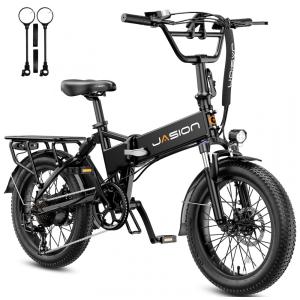Bicicleta elétrica dobrável Jasion EB7 2.0 preta sólida, pneus 20x3, motor até 1200W, bateria 48V 10Ah, 7 marchas, suspensão dupla