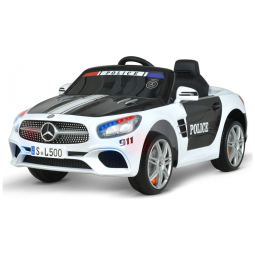 Carro Elétrico Policial 12V Recarregável para Crianças 2 Assentos até 34 kg, Idade Recomendada 3, UENJOY, Branco