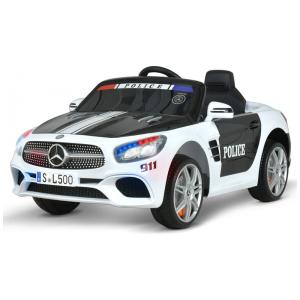 Carro Elétrico Policial 12V Recarregável para Crianças 2 Assentos até 34 kg, Idade Recomendada 3, UENJOY, Branco