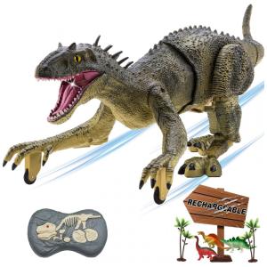 Dinossauro T-Rex Anda e Ruge com Controle Remoto, Luzes LED e Recarregável para Crianças de 3 a 7 Anos, MAMABOO, Verde