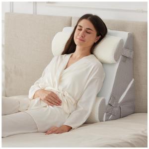 Conjunto Ruqmuis 4 Travesseiros Cunha Ajustáveis, 9 e 12 polegadas, Espuma Viscoelástica, Capa Removível, Anti-Derrapante, Branco e Cinza