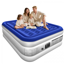 Colchão de Ar Queen com Bomba Incorporada - Conforto Luxuoso - Colchão Inflável Elevado Queen para Casa e Visitantes - Azul e Branco