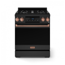 Fogão a gás GLP profissional 76cm Thor Kitchen Gordon Ramsay preto/rose gold painel touch basculante convecção grelha contínua 129L 110V