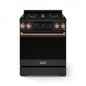 Fogão a gás GLP profissional 76cm Thor Kitchen Gordon Ramsay preto/rose gold painel touch basculante convecção grelha contínua 129L 110V