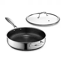 Frigideira Funda HexClad Híbrida 4,3 L Aço Inox + Cerâmica TerraBond Livre de PFAS Tampa Vidro