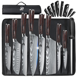 Conjunto de Facas com Cabo de Madeira e Estojo, 9 Peças, WILDMOK, Dfito, Marrom