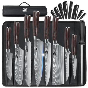 Conjunto de Facas com Cabo de Madeira e Estojo, 9 Peças, WILDMOK, Dfito, Marrom
