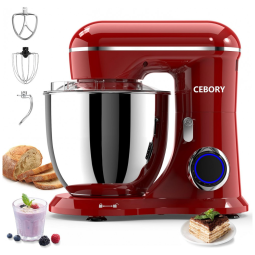 Batedeira planetária 3 em 1 CEBORY vermelha, tigela 6,15L inox, 660W, 10 velocidades, cabeça basculante, baixa emissão de ruído, 110V