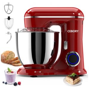 Batedeira planetária 3 em 1 CEBORY vermelha, tigela 6,15L inox, 660W, 10 velocidades, cabeça basculante, baixa emissão de ruído, 110V