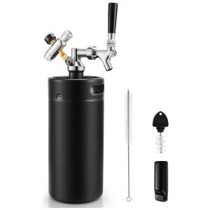 Chopeira Portátil 5L com Torneira e Regulador de CO2, Aço Inoxidável, HGKEKE, Preto