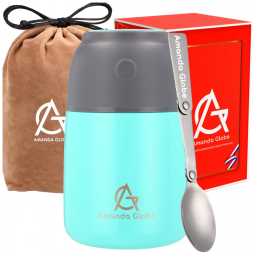 Frasco Térmico 520mL em Aço Inoxidável com Colher, AG AMANDA GLOBE Ocean Blue AG2022, Azul