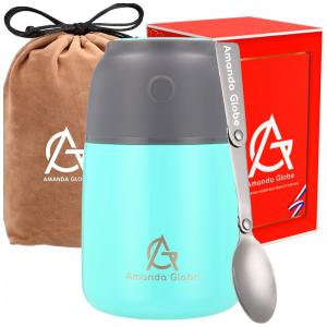 Frasco Térmico 520mL em Aço Inoxidável com Colher, AG AMANDA GLOBE Ocean Blue AG2022, Azul