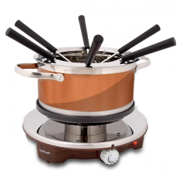 Panela de Fondue Elétrica 1L com 6 Garfos Aço Inoxidável, 1000W, 110v, NUTRICHEF PKFNMK25, Marrom Claro