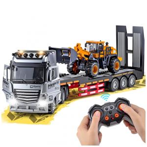 Caminhão Semi Truck de Metal com Cabine, Controle Remoto 2.4Ghz e Reboque com Luzes e Sons, Presente de Aniversário para Meninos,WEMOKA