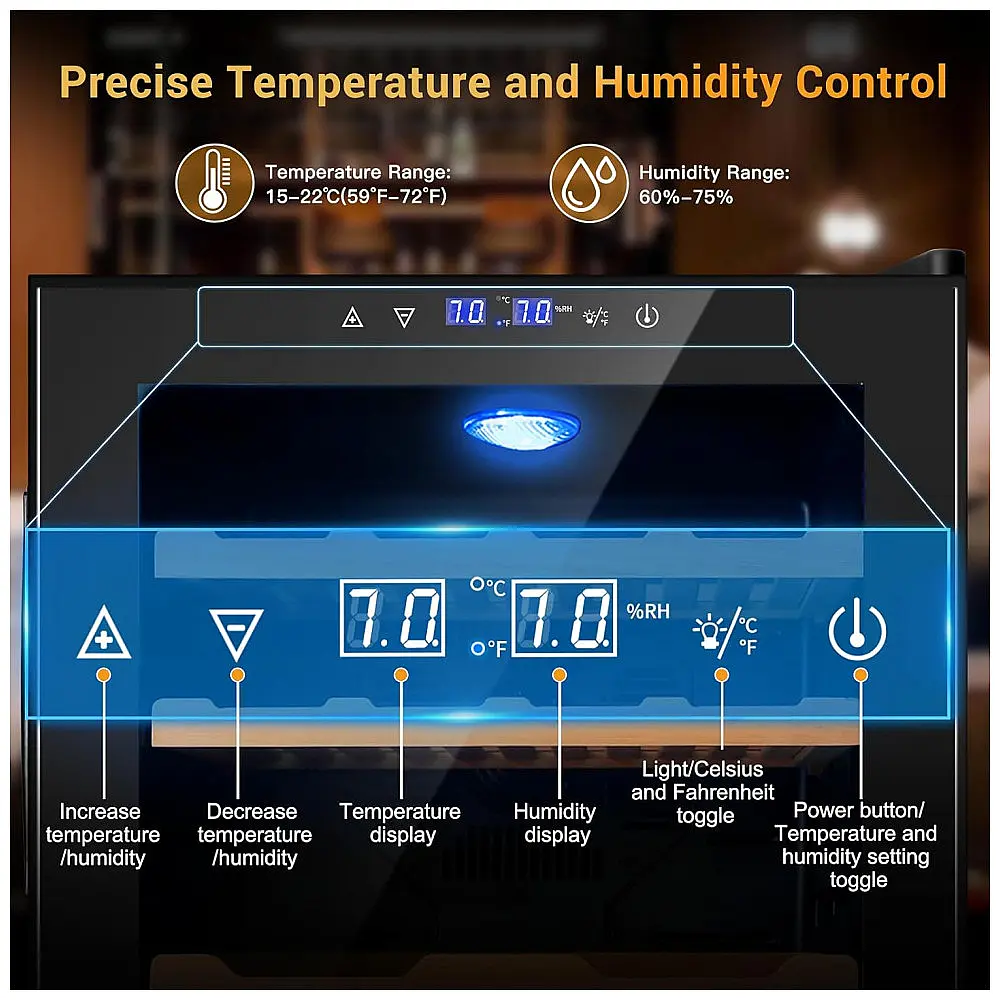 Humidor Elétrico Velieta 70L Preto para 400 Charutos com Controle Digital de Temperatura e Umidade 115V — foto 3