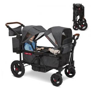 Carrinho de Passeio Vagão Duplo com 2 Assentos Altos e Dossel UV Ajustável, Radio Flyer Voya, Cinza