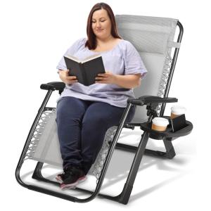 Cadeira Reclinável Ajustável Gravidade Zero com Apoio de Cabeça e Porta Copos, ARTIST HAND, Cinza