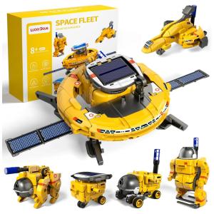 Kit de Construção STEM 6 em 1 Alimentado por Energia Solar para Crianças de 8 a 16 Anos, Lucky Doug, Amarelo