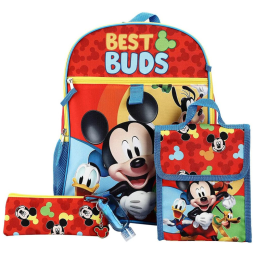 Mochila Escolar Infantil 40cm Bioworld Mickey Mouse 5 Peças com Lancheira, Azul