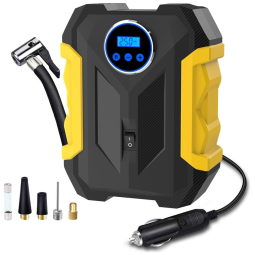 Mini Compressor de Ar Elétrico Automotivo Portátil 12V 150 PSI com Luz LED, CARSUN, Amarelo