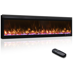 Lareira Elétrica de Embutir A54x161L cm com 13 Cores de Chama Ajustáveis, Termostato, Temporizador, Controle Remoto e Digital
