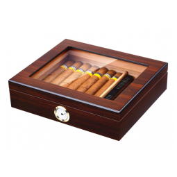 Umidor de Charutos Artesanal Bald Eagle, Caixa de Cedro para Charutos com Humidificador e Higrômetro, Tampa de Vidro para 25 Charutos