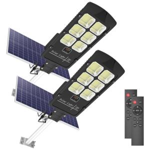 Luminária Solar Externa 30000 Lumens a Prova d IP66 500W com Controle Remoto, 2 Unidades, TENKOO, Preto