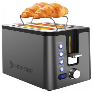 Torradeira Elétrica Hosome, 2 fatias, Aço Inoxidável, Display LED, Preto Cinza 110V