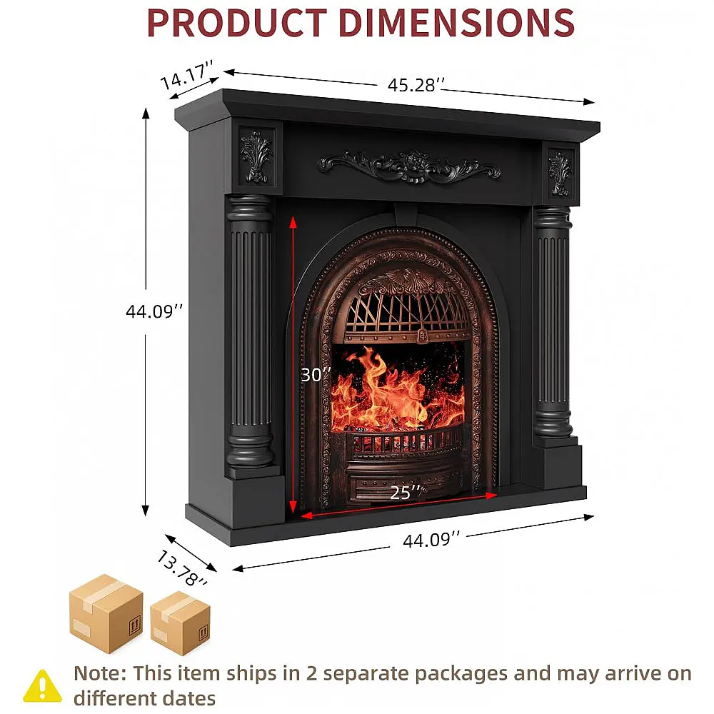 Lareira Elétrica SOOWERY HLGD05 114 cm com Mantel Colunas Romanas Inserto Gaiola Bronze — foto 2