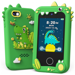 Telefone Brinquedo Infantil KOKODI Dinossauro Verde, Tela Touchscreen HD, Câmera Dupla, Cartão SD 8GB, Brinquedo Educativo Para Meninos de 3