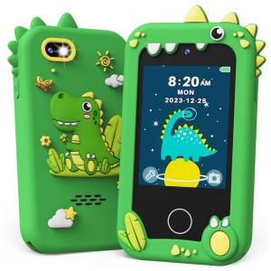 Telefone Brinquedo Infantil KOKODI Dinossauro Verde, Tela Touchscreen HD, Câmera Dupla, Cartão SD 8GB, Brinquedo Educativo Para Meninos de 3