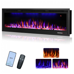 Lareira Elétrica de Embutir A44x132L com Controle Remoto e Temporizador, 110V 1500W, Rodalflame, Preta