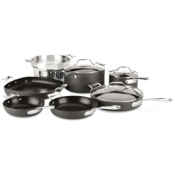 Jogo de Panelas e Frigideiras Antiaderentes em Aço Inoxidável, 10 Peças, All Clad, Preto