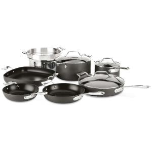 Jogo de Panelas e Frigideiras Antiaderentes em Aço Inoxidável, 10 Peças, All Clad, Preto