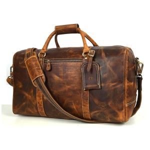 Bolsa de Viagem Masculina Clássica de Couro, AARON LEATHER GOODS VENDIMIA ESTILO, Marrom